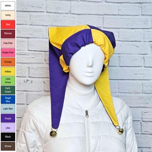 Jester Harlekin Hat (Baumwolle) - Benutzerdefinierte Farben - Gold Glocken