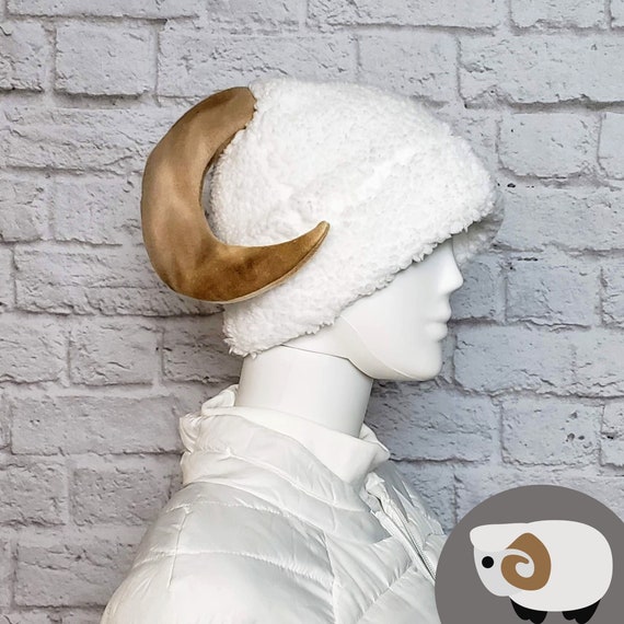 Ram Horn Hat White Sherpa Tan Horns Etsy
