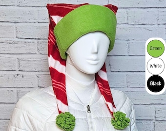 Candy Cane Jester Harlequin Hat (fleece) - Christmas Elf Hat