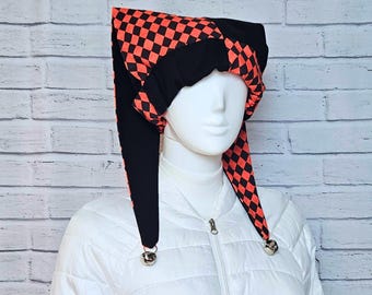 Jester Harlequin Hat (cotton) - Reddish Black Diamonds