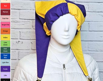 Jester Harlequin Hat (cotton) - Custom Colors - Bells