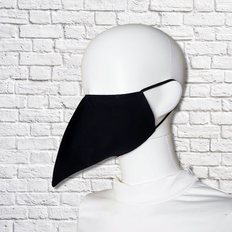 Plague Doctor Face Mask Shorter Beak - Black - Cotton Mask - Two Layers - Non-Surgical 