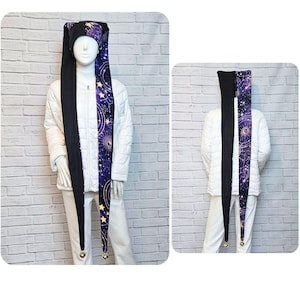 Jester Harlequin Hat (fleece) - Extra Long - Black Purple Celestial