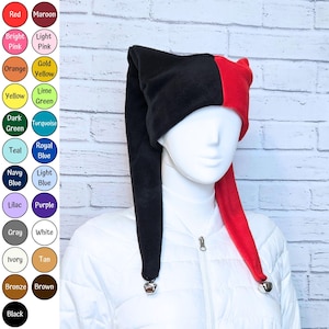 Gorro de bufón arlequín (polar) - Mitades lisas - Colores personalizados - Cascabeles
