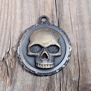 Titanium and Brass Pendant- &quot;Wood Grain Skull&quot;