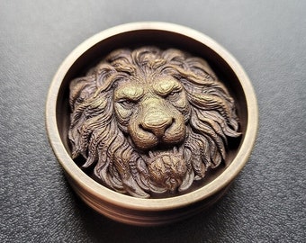 Brass Paper Weight "Woodgrain Lion"