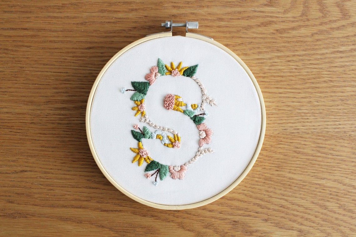 Letter E Embroidery Pattern Floral Embroidery Pattern PDF Etsy