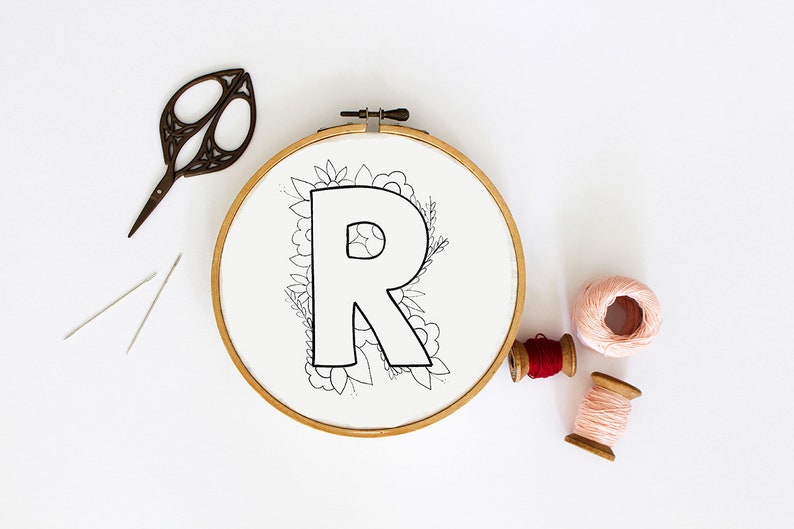 Letter R Embroidery Pattern Floral Embroidery Pattern PDF Etsy