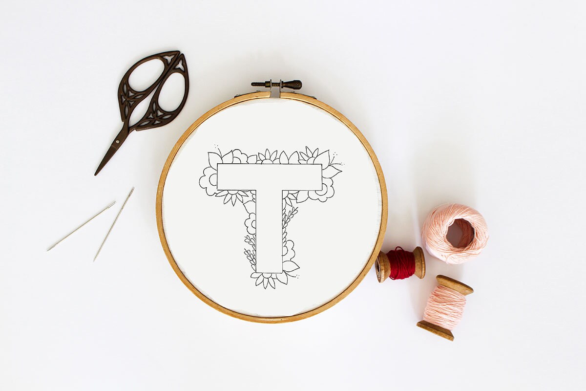 Letter T Embroidery Pattern Floral Embroidery Pattern PDF | Etsy UK