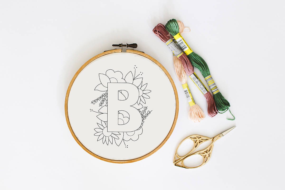 Letter B Embroidery Pattern Floral Embroidery Pattern PDF Etsy España