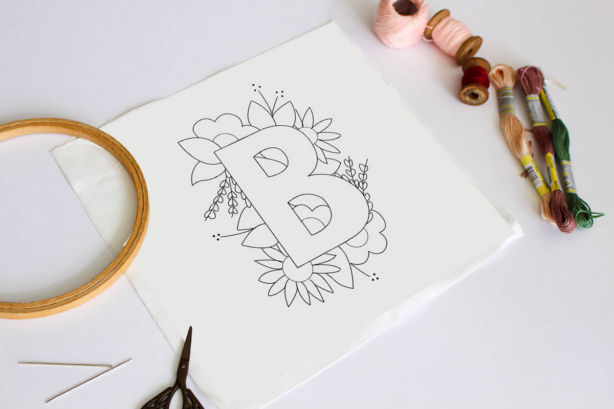 Letter b embroidery pattern floral embroidery pattern pdf  etsy