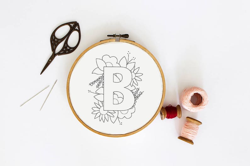 Letter b embroidery pattern floral embroidery pattern pdf  etsy
