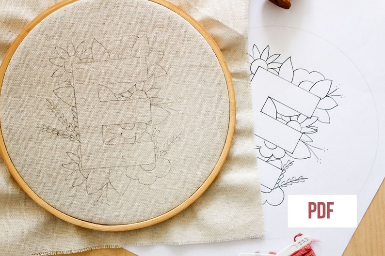 Letter e embroidery pattern floral embroidery pattern pdf  etsy