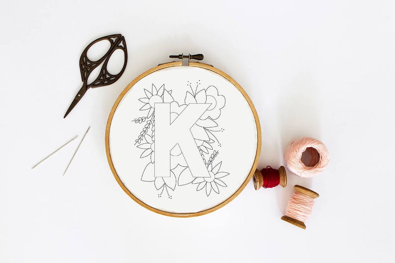 Letter K Embroidery Pattern Floral Embroidery Pattern PDF Etsy