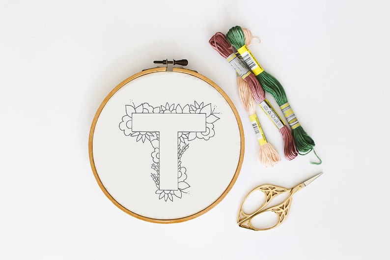 Letter t embroidery pattern floral embroidery pattern pdf  etsy uk Letter t embroidery pattern floral embroidery pattern pdf  etsy uk