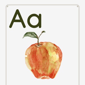 Cartões de alfabeto imprimíveis em aquarela para pré-escola, pré-escola, jardim de infância, ensino doméstico