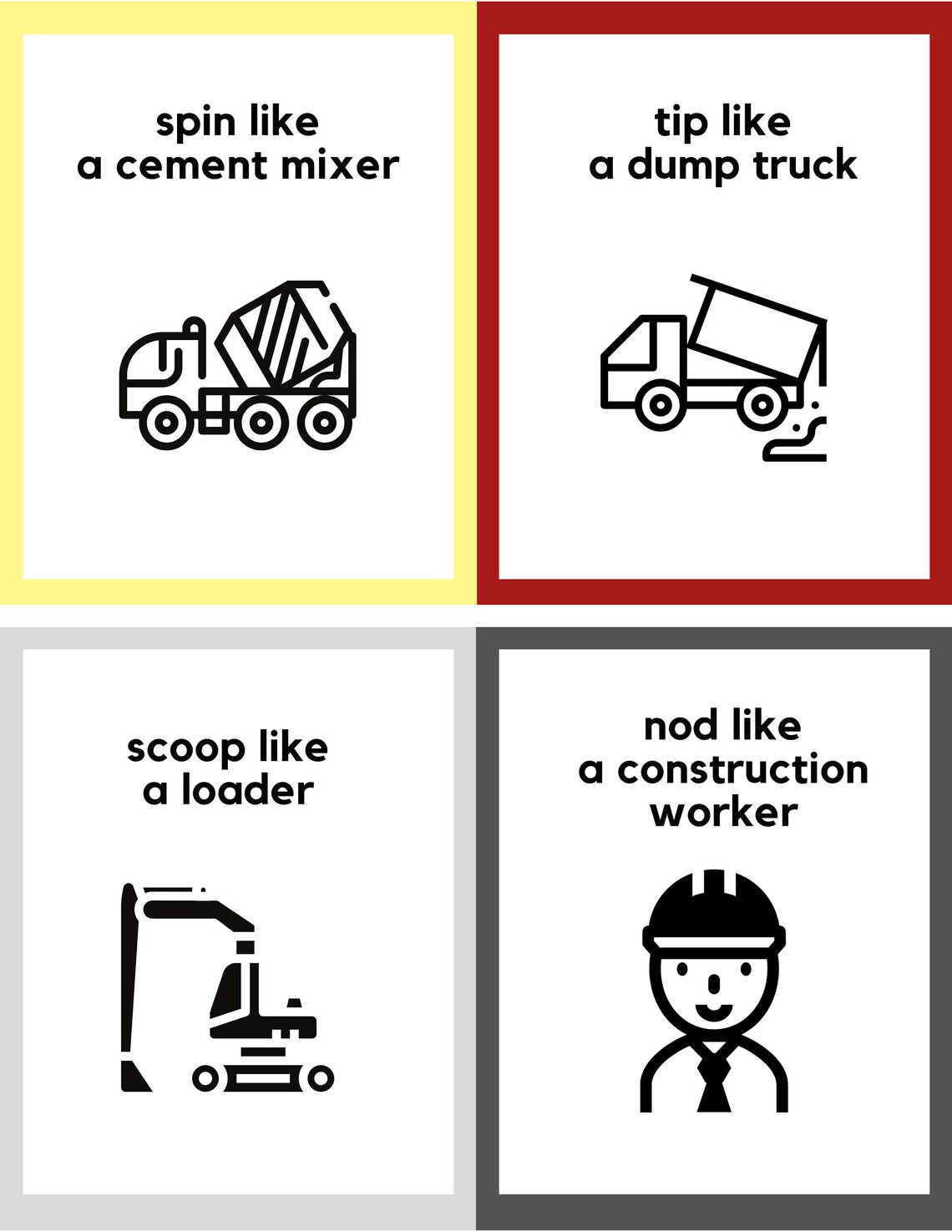 Construction Gross Motor Cards Etsy