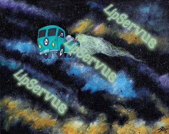 11x14" Groovy VW Pickup Space Art Print - "On Fumes"