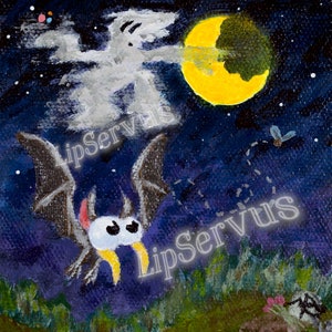 5x5" Cute Goth Bat Art Print - "Silver Wings"