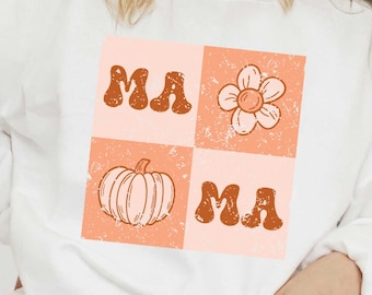 Mama Fall Checkerboard Distressed & Solid SVG + PNG Files- Halloween, Spooky Vibes, Fall, Spooky Season, Ghouls Rule, Groovy, Boho, Retro