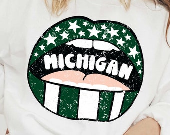 Michigan Lips Distressed & Solid SVG + PNG Files - Football, Saturday Morning, Retro, Football Season, Touchdown, Sublimation, Cricut