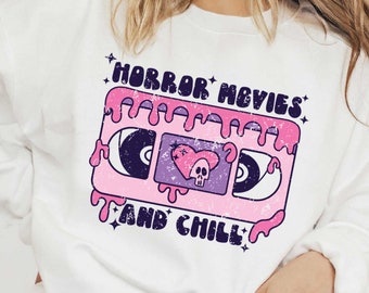 Horror Movies and Chill Distressed & Solid SVG + PNG Files- Halloween, Spooky Vibes, Fall, Spooky Season, Ghouls Rule, Boo, Scary Movies