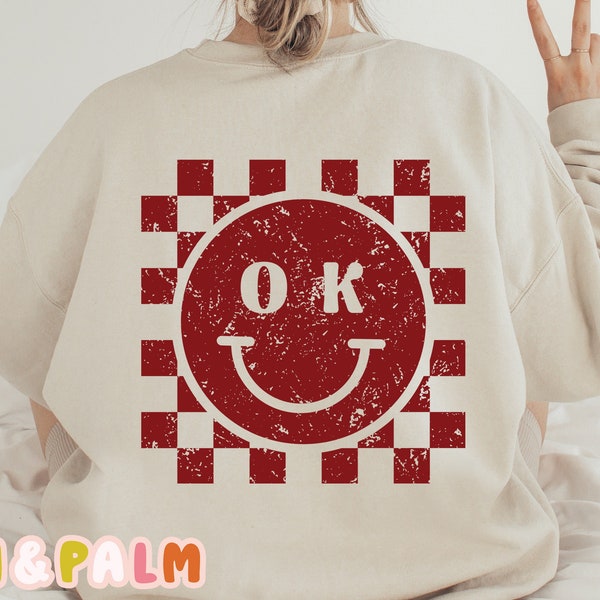 Oklahoma Checkered Smile Distressed & Solid SVG + PNG Files- Football, Game Day, Fall, Football Season, Touchdown, Sublimation, Cricut