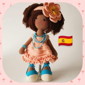 Patrón de Emma muñeca técnica amigurumi en español.