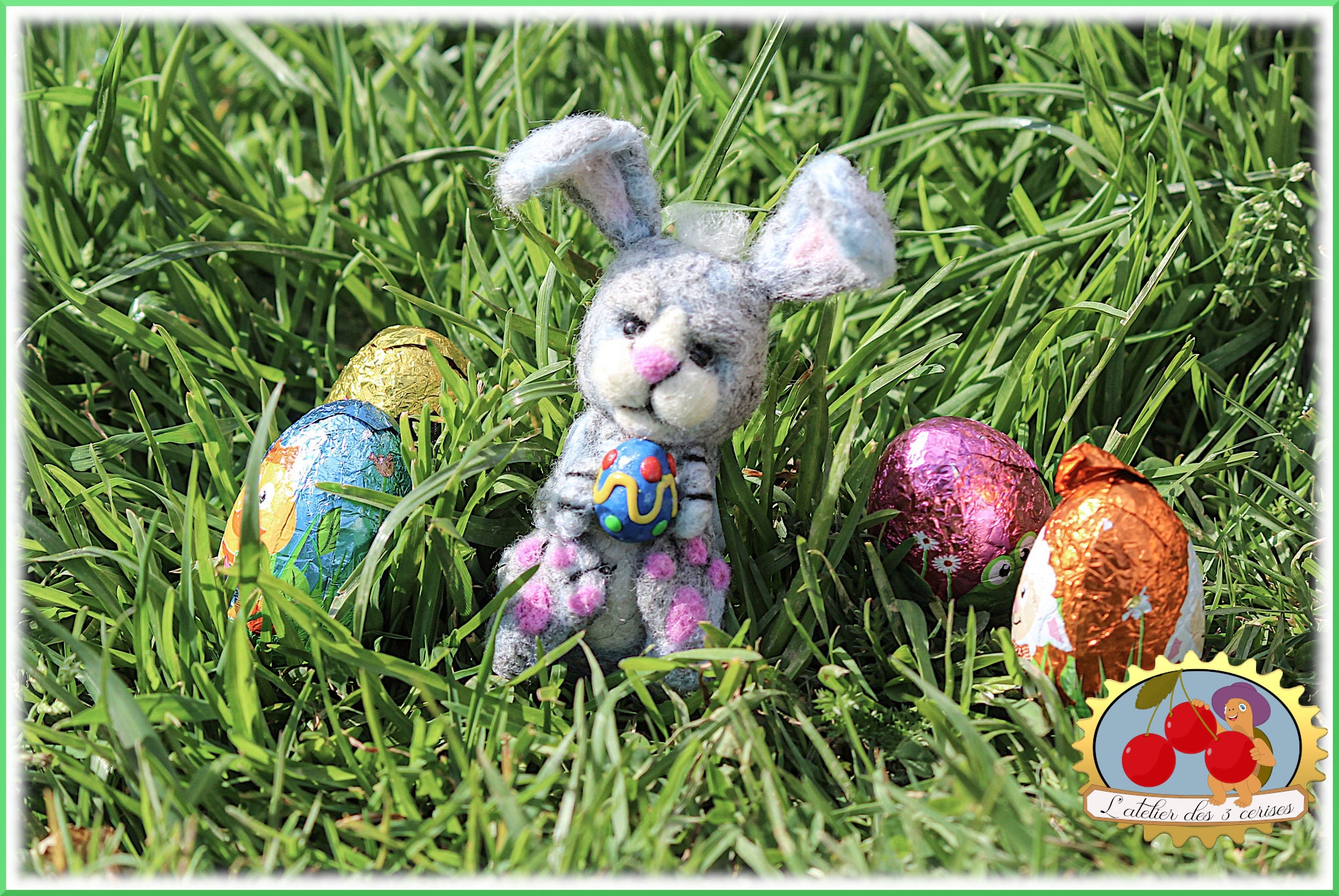 Décoration Lapin de Pâques en Laine Cardée