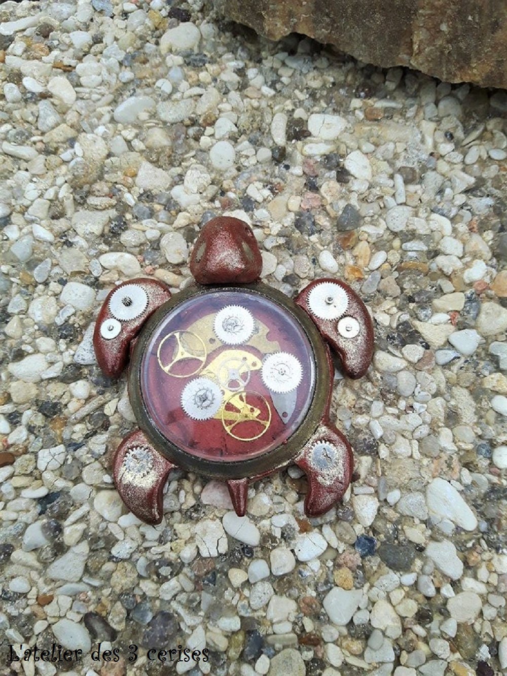 Décoration Tortue Cuivrée Réalisée en Fimo Steampunk #