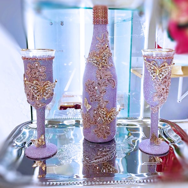 Brindis de Quinceañera, Champagne glasses Sweet Sixteen & quinceañera, Toasting set for Wedding