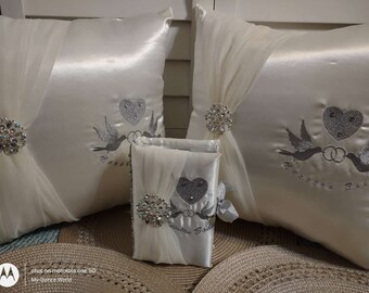 Artículos para fiestas qinlee boda Anillo almohada Punta Saco Vintage Anillo Romántico Cojín de lino EHE Anillo con lazo elegante satén 15 * 15 cm 15*15cm 1 vemax.es