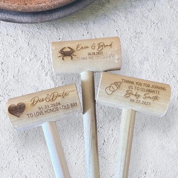 Personalized Crab Mallets Souvenir | Engraved Custom Party Favors | Wedding Baby Shower Seafood Party Keepsake | Chocolate Heart Hammer