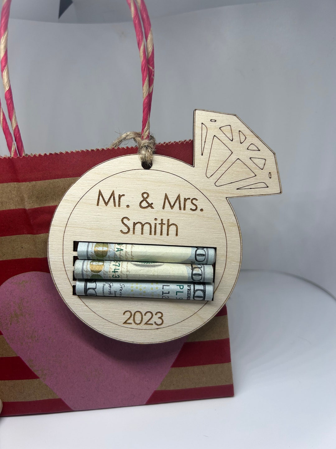 Cash Wedding Gift Tag Holder Personalized Wooden Gift Tag Etsy