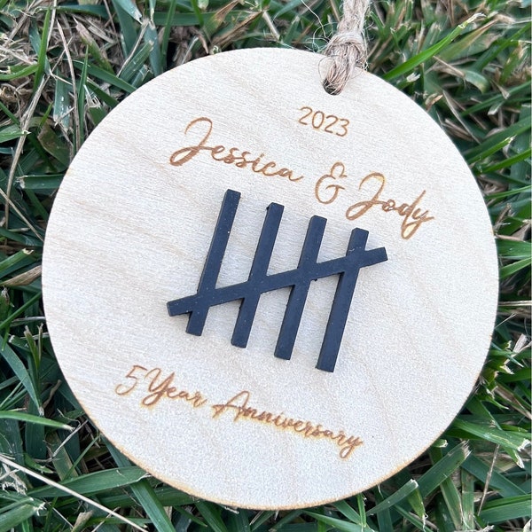 5 Year Wedding Anniversary Christmas Ornament | Custom Couples Decor | Traditional Wooden Anniversary Gift