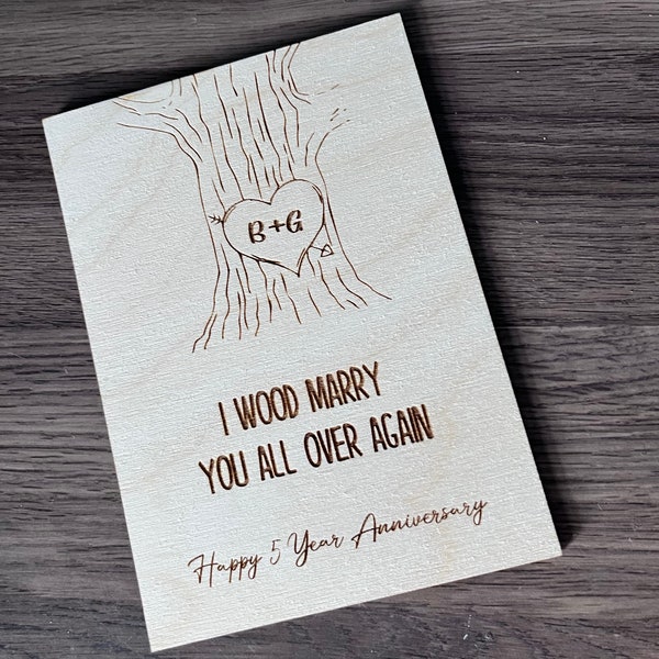 Custom 5 Year Anniversary Card | Traditional Wooden Soul Mates Gift | I Wood Marry You All Over Again | Wedding Anniversary Card
