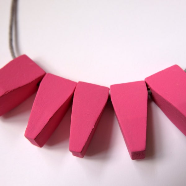 Handmade Bright Pink Wood/Wooden Bead/Beaded Pendants Necklace - Minimalist/Contrast/Metallic/Statement *4 Designs*