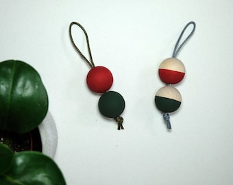 Handmade Red and Green Christmas/Holidays/Festive Tree Wooden Decorations/Baubles/Ornaments - Minimalist/Geometric/Contrast/Chunky