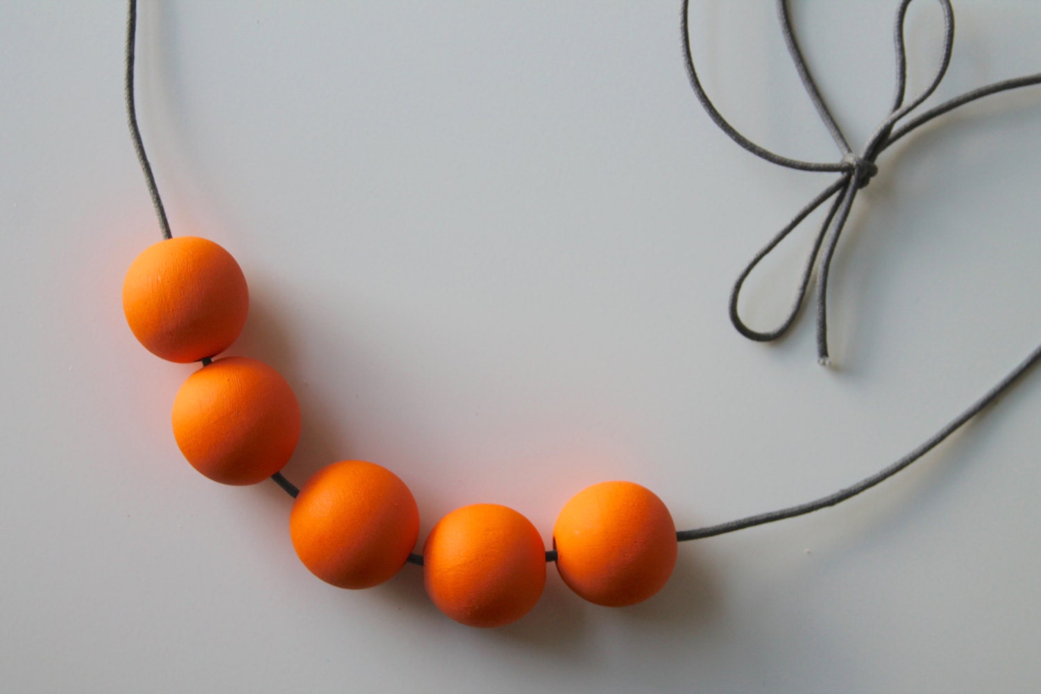 Handmade Bright Orange Wood/wooden Bead/beaded Necklace - Minimalist ...