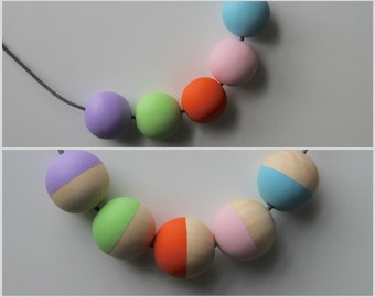 Collana pastels pastello multicolore fatta a mano / perline / perline in legno - minimalista / contrasto / chunky / dichiarazione * 2 disegni *