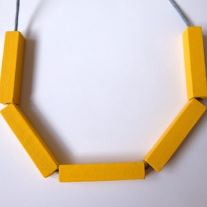 Handmade Mustard Yellow Wood/Wooden Bead/Beaded Bar Tube Necklace - Minimalist/Contrast/Metallic/Statement *6 Designs*