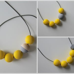 Handmade Yellow & Grey Wood/Wooden Bead/Beaded Necklace - Minimalist/Geometric/Contrast/Chunky/Statement *3 Designs*