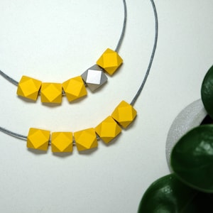 Handmade Mustard Yellow Geometric Hexagon Wood/Wooden Bead/Beaded Necklace - Minimalist/Metallic/Contrast/Chunky/Statement *8 Designs*
