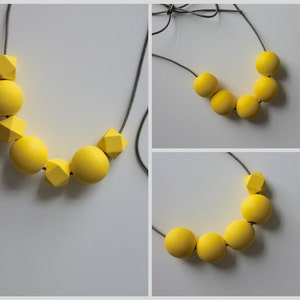 Handmade Yellow Wood/Wooden Bead/Beaded Necklace - Minimalist/Geometric/Contrast/Chunky/Statement *3 Designs*
