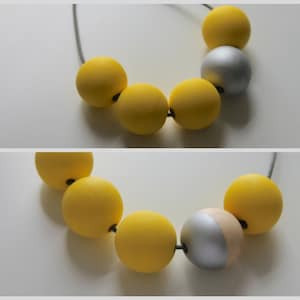 Handmade Yellow & Silver Wood/Wooden Bead/Beaded Necklace - Minimalist/Geometric/Metallic/Contrast/Chunky/Statement *3 Designs*