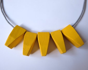 Handmade Mustard Yellow Wood/Wooden Bead/Beaded Pendants Necklace - Minimalist/Contrast/Metallic/Statement *6 Designs*