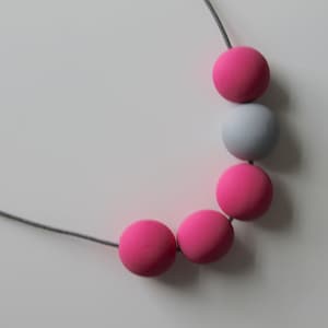 Handmade Bright Pink & Grey Wood/Wooden Bead/Beaded Necklace - Minimalist/Geometric/Contrast/Chunky/Statement *3 Designs*