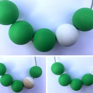 Handmade Green & White Wood/Wooden Bead/Beaded Necklace - Minimalist/Geometric/Contrast/Chunky/Statement *3 Designs*