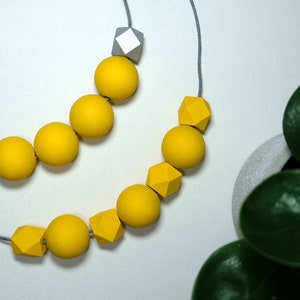 Handmade Mustard Yellow Round & Geometric Wood/Wooden Bead/Beaded Necklace - Minimalist/Metallic/Contrast/Chunky/Statement *14 Designs*