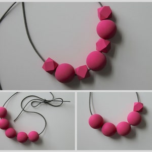 Handmade Bright Pink Wood/Wooden Bead/Beaded Necklace - Minimalist/Geometric/Contrast/Chunky/Statement *3 Designs*